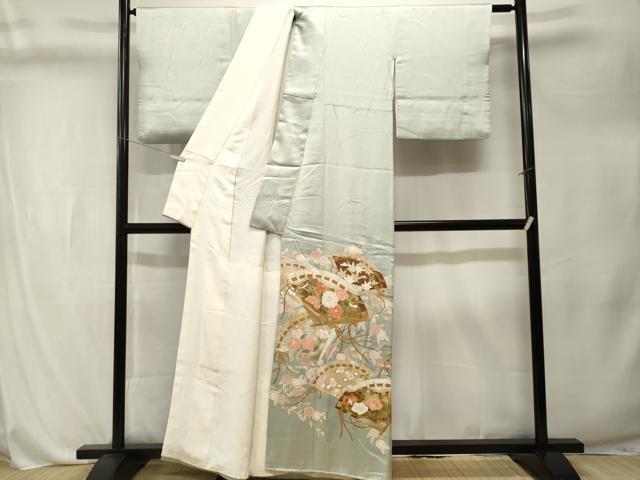 平和屋着物■豪華色留袖 駒刺繍 檜扇枝花文 金彩 正絹 逸品 CABL3299ev