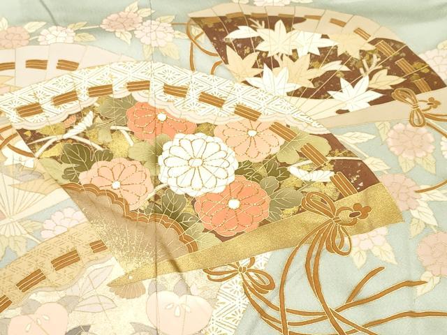 平和屋着物■豪華色留袖 駒刺繍 檜扇枝花文 金彩 正絹 逸品 CABL3299ev