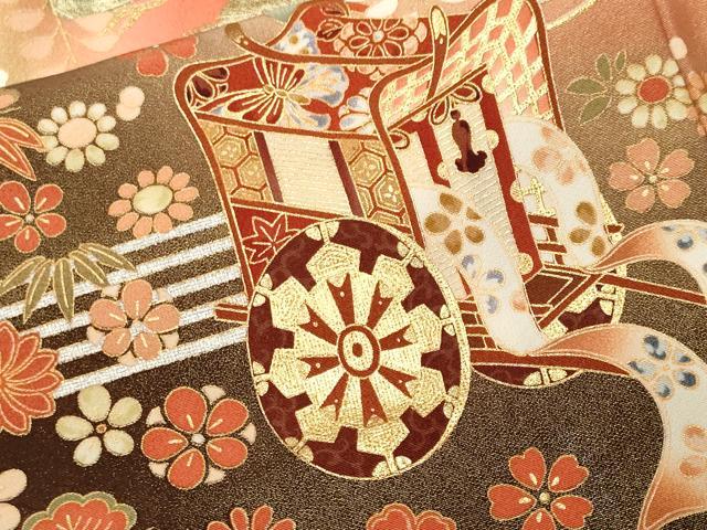 平和屋着物■豪華振袖 幾久重袖 松竹梅 御所車花文 暈し染め 金銀彩 正絹 逸品 CABL3302ev