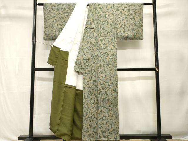 平和屋着物■上質な小紋 尾長鳥更紗枝花文 鬼しぼ縮緬 正絹 逸品 CABL3322ev
