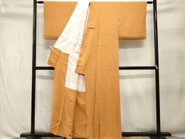 平和屋着物■上質な色無地 籠目地紋 柑子色 正絹 逸品 CABL3334ev