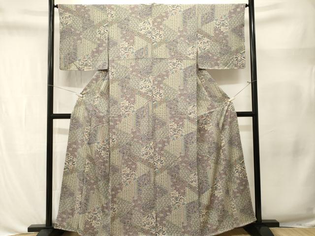 平和屋着物■上質な小紋 切嵌更紗花鳥文 正絹 逸品 CABL3345ev