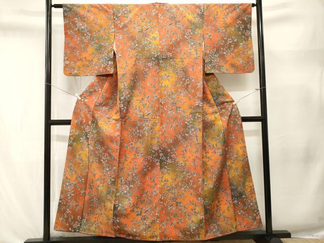 平和屋着物■上質な小紋 更紗枝花文 暈し染め 正絹 逸品 CABL3348ev