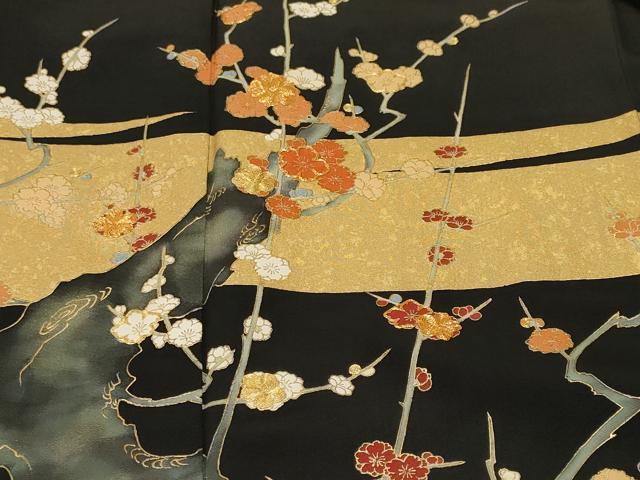 平和屋着物■豪華黒留袖 駒刺繍 枝桜文 暈し染め 金彩 正絹 逸品 CABL3355ev