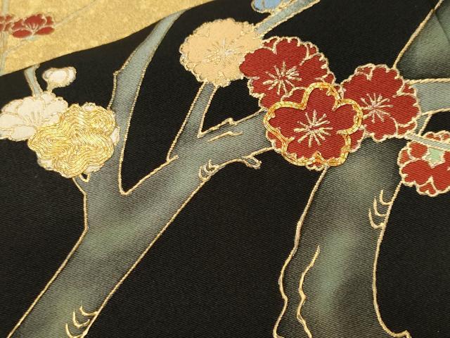 平和屋着物■豪華黒留袖 駒刺繍 枝桜文 暈し染め 金彩 正絹 逸品 CABL3355ev