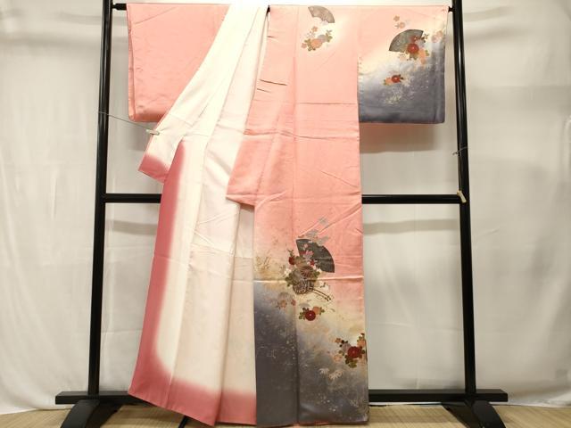 平和屋着物■訪問着 地紙鳳凰花車文 暈し染め 金銀彩 正絹 逸品 CABL3371ev