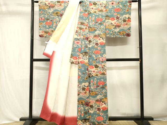 平和屋着物■上質な小紋 型染め 飛鶴枝花文 風景文 正絹 逸品 CABL3393ev