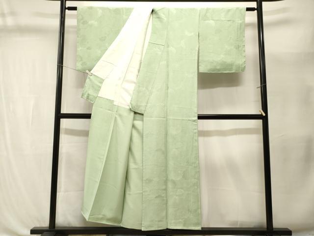平和屋着物■上質な色無地 雪輪重ね花地紋 若葉色 正絹 逸品 CABL3402ev
