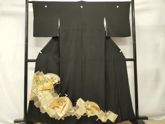 平和屋着物■豪華黒留袖 駒刺繍 天井檜扇飛鶴花文 金彩 正絹 逸品 CABL3408ev