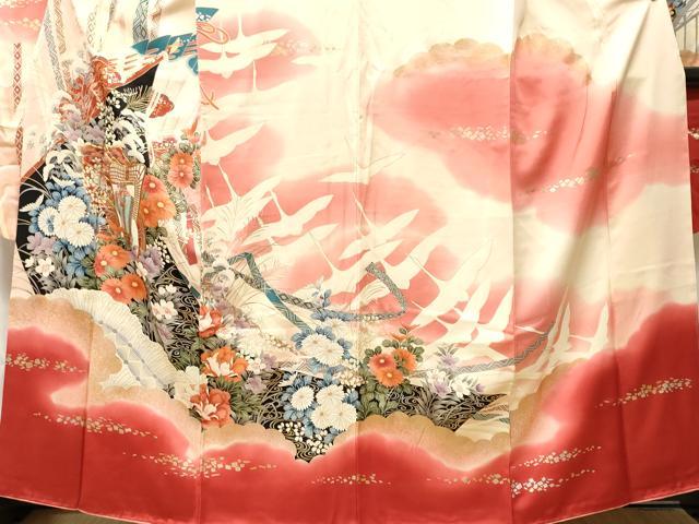 平和屋着物■豪華振袖 駒刺繍 鬘帯御所車飛鶴文 暈し染め 金彩 正絹 逸品 CABL3426ev