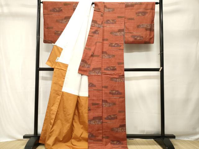 平和屋着物■上質な紬 色紙花蝶文 正絹 逸品 CABL3444ev