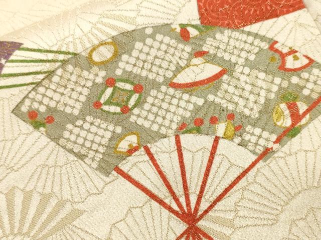 平和屋着物■上質な小紋 扇面宝尽し吉祥花文 金通し地 正絹 逸品 CABL3454ev