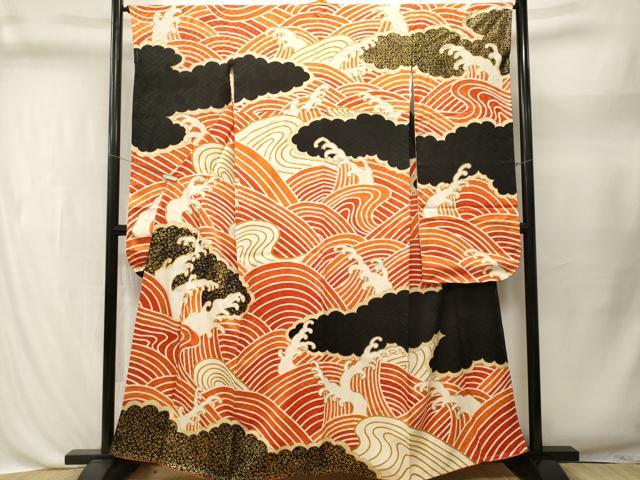 平和屋着物■豪華振袖 駒刺繍 雲取り花唐草立波文 暈し染め 金彩 正絹 逸品 CABL3455ev