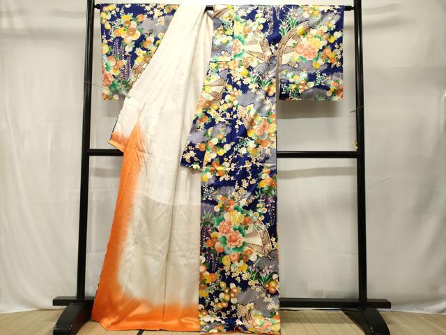 平和屋着物■上質な小紋 片輪車草花文 金彩 正絹 逸品 CABL3473ev