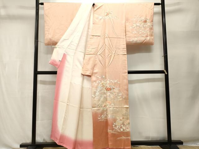 平和屋着物■訪問着 扇面立波草花文 暈し染め 金銀彩 正絹 逸品 CABL3477ev