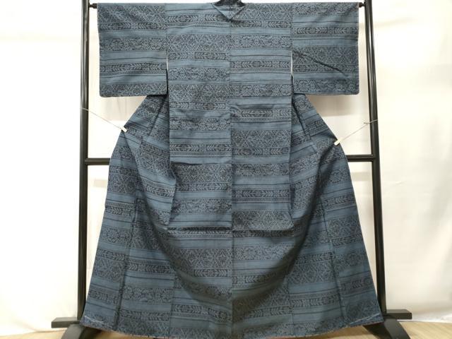 平和屋着物■上質な紬 横段幾何学花文 正絹 逸品 CABL3479ev