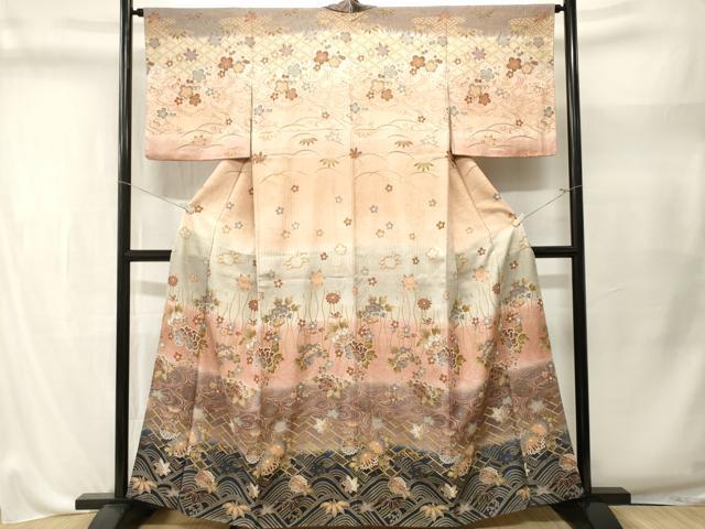 平和屋着物■訪問着 吉祥舞花文 暈し染め 金彩 正絹 逸品 CABL3502ev