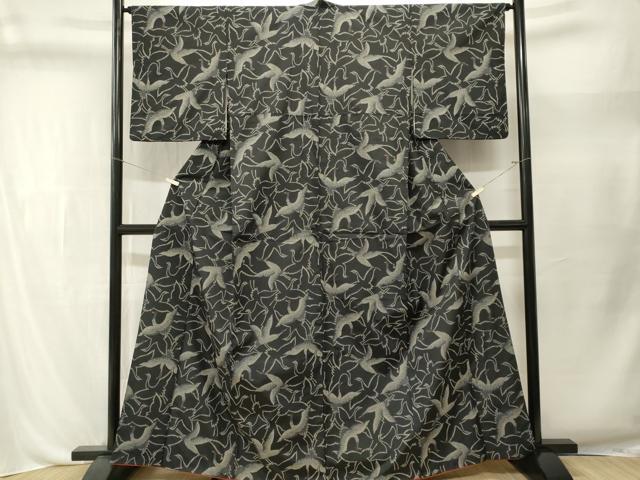 平和屋着物■小紋 飛鶴文 黒地 洗える着物 CABL3509ev