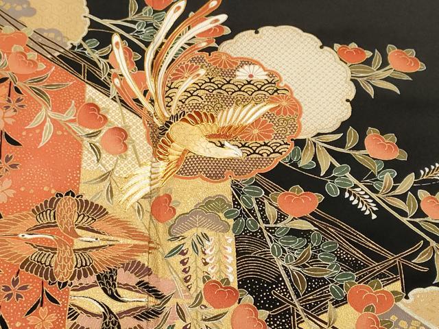 平和屋着物■豪華黒留袖 駒刺繍 双鶴鳳凰雪輪枝花文 金彩 正絹 逸品 CABL3522ev