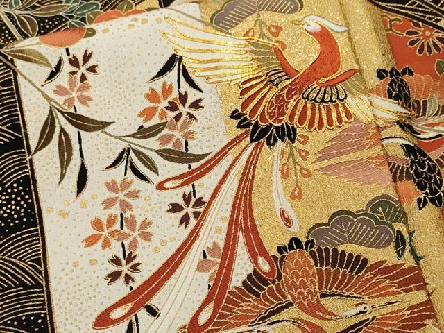 平和屋着物■豪華黒留袖 駒刺繍 双鶴鳳凰雪輪枝花文 金彩 正絹 逸品 CABL3522ev