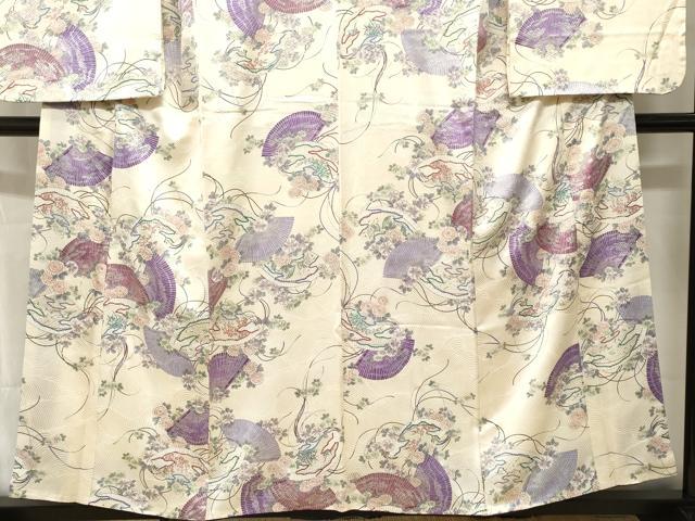 平和屋着物■小振袖 檜扇草花文 銀彩 正絹 逸品 CABL3525ev