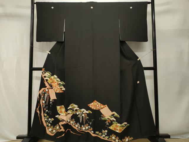 平和屋着物■豪華黒留袖 作家物 駒刺繍 藤花房色紙重ね宝尽し花文 金彩 正絹 逸品 CABL3538ev