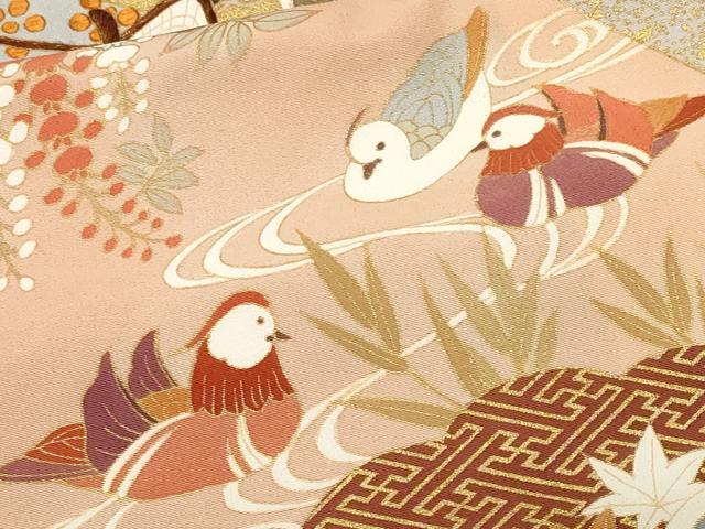 平和屋着物■豪華黒留袖 刺繍 遠山鴛鴦花文 金彩 正絹 逸品 CABL3544ev