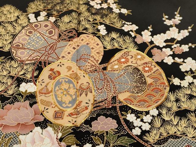 平和屋着物■豪華黒留袖 駒刺繍 鼓 舟 松竹梅 金彩 正絹 逸品 CABL3549ev