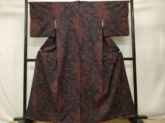 平和屋着物■上質な紬 枝花文 黒地 正絹 逸品 CABL3552ev