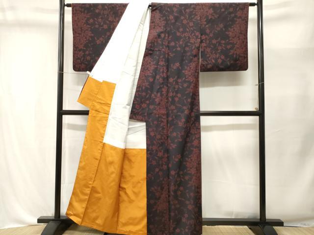 平和屋着物■上質な紬 枝花文 黒地 正絹 逸品 CABL3552ev