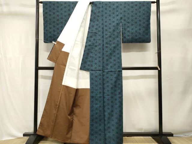 平和屋着物■上質な紬 麻の葉文様 正絹 逸品 CABL3558ev