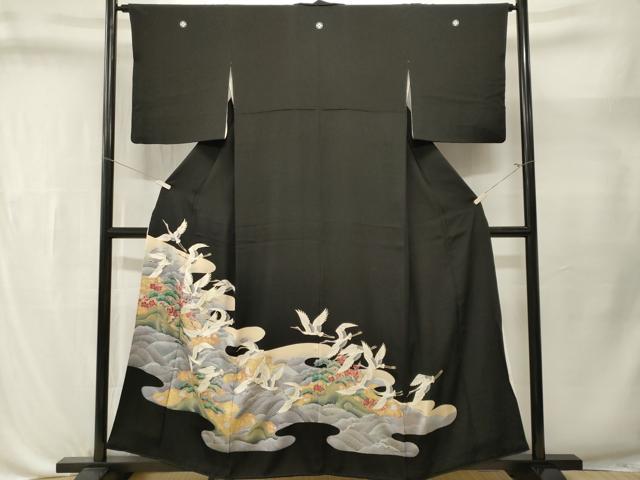 平和屋着物■豪華黒留袖 駒刺繍 浜松飛鶴梅文 金彩 正絹 逸品 CABL3568ev