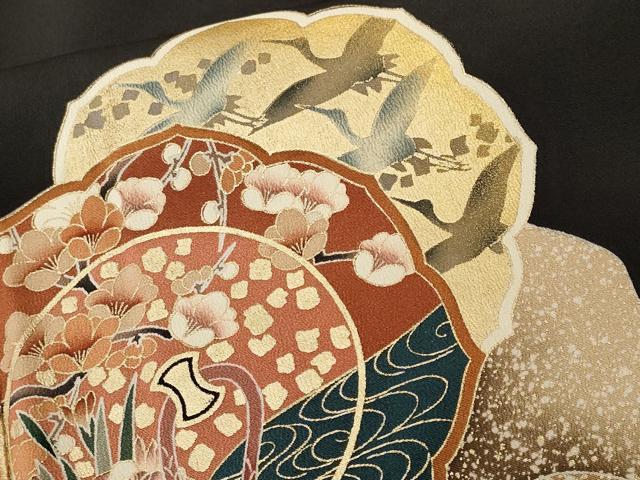 平和屋着物■豪華黒留袖 駒刺繍 鏡裏流水花鳥文 暈し染め 金彩 正絹 逸品 CABL3570ev
