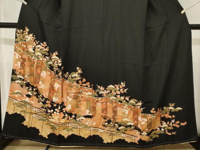 平和屋着物■豪華黒留袖 屏風松竹梅宝尽くし文 金彩 正絹 逸品 CABL3580ev