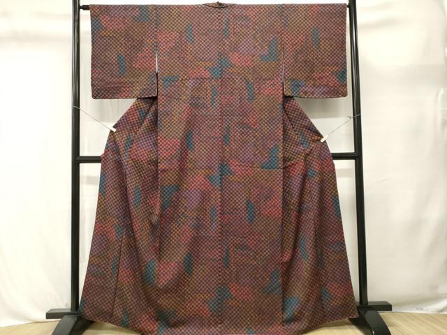 平和屋着物■上質な小紋 市松花唐草文 正絹 逸品 CABL3602ev