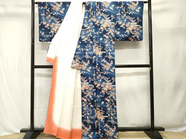 平和屋着物■上質な小紋 ふくれ織 鳳凰エ霞草花文 暈し染め 正絹 逸品 CABL3610ev