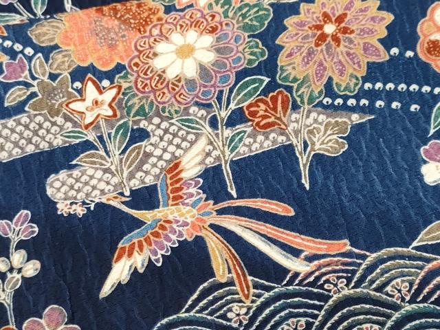 平和屋着物■上質な小紋 ふくれ織 鳳凰エ霞草花文 暈し染め 正絹 逸品 CABL3610ev