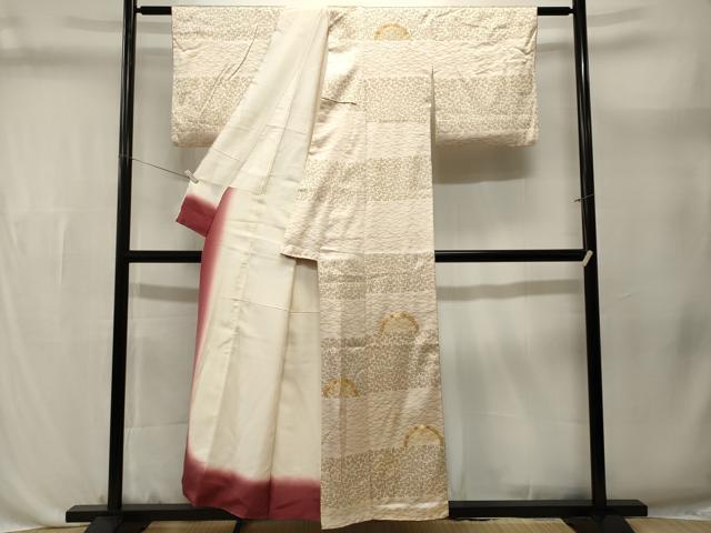 平和屋着物■訪問着 駒刺繍 籬横段文 芝草花文 金彩 正絹 逸品 CABL3615ev