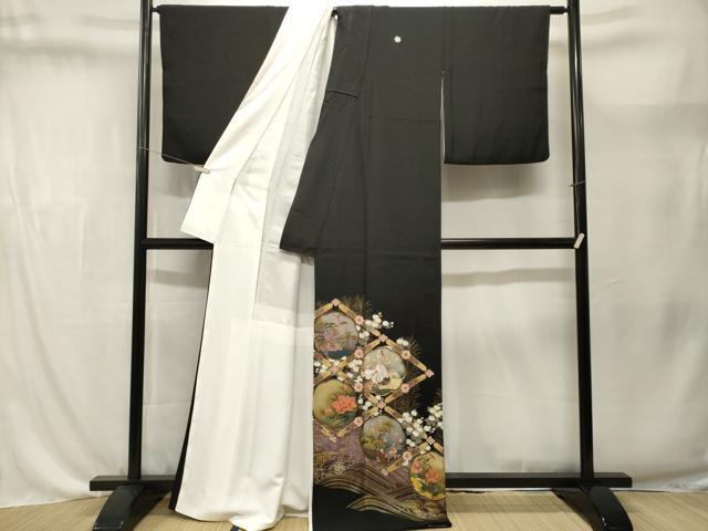平和屋着物■豪華黒留袖 駒刺繍 天井群鶴草花文 暈し染め 金彩 正絹 逸品 CABL3620ev