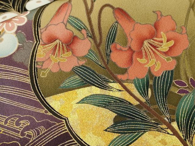 平和屋着物■豪華黒留袖 駒刺繍 天井群鶴草花文 暈し染め 金彩 正絹 逸品 CABL3620ev