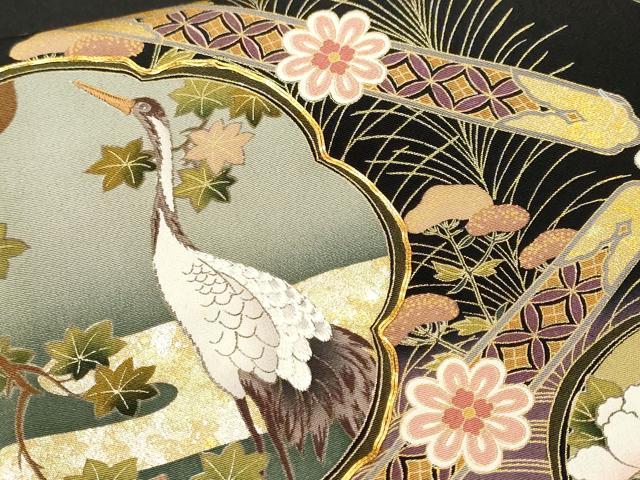 平和屋着物■豪華黒留袖 駒刺繍 天井群鶴草花文 暈し染め 金彩 正絹 逸品 CABL3620ev