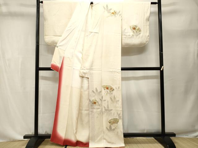 平和屋着物■訪問着 駒刺繍 扇面笹竹枝梅文 シルエット 暈し染め 金彩 正絹 逸品 CABL3631ev