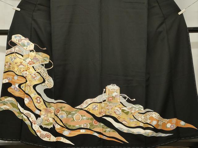 平和屋着物■豪華黒留袖 駒刺繍 道長宝尽し文箱貝桶花文 金彩 正絹 逸品 CABL3632ev
