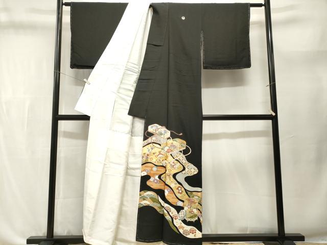 平和屋着物■豪華黒留袖 駒刺繍 道長宝尽し文箱貝桶花文 金彩 正絹 逸品 CABL3632ev