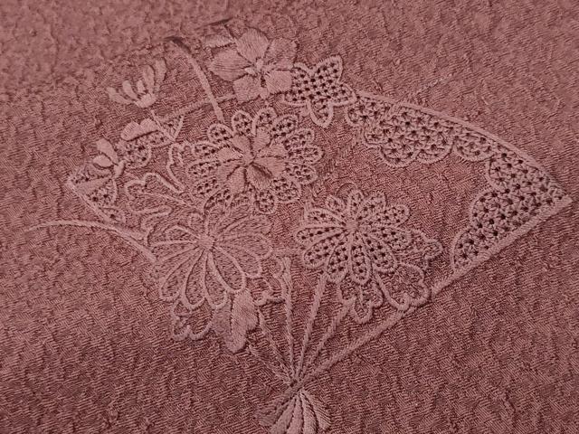平和屋着物■中国三大刺繍 スワトウ刺繍 訪問着 色無地 扇面花地紋 紅檜皮色 正絹 逸品 CABL3634ev