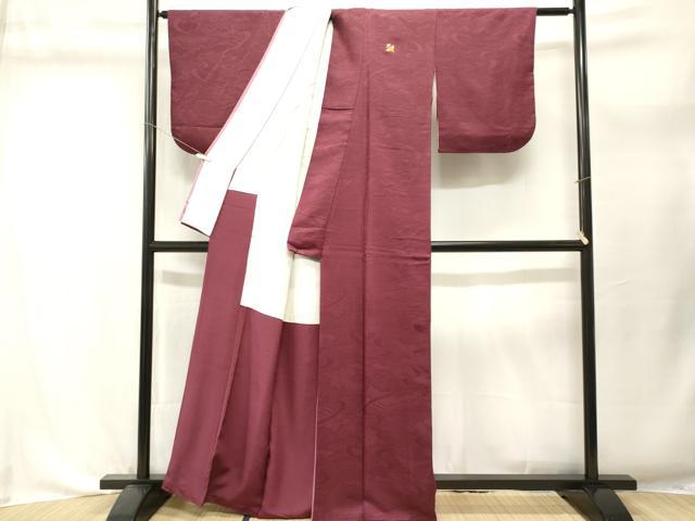 平和屋着物■上質な色無地 流水地紋 小豆色 正絹 逸品 CABL3635ev