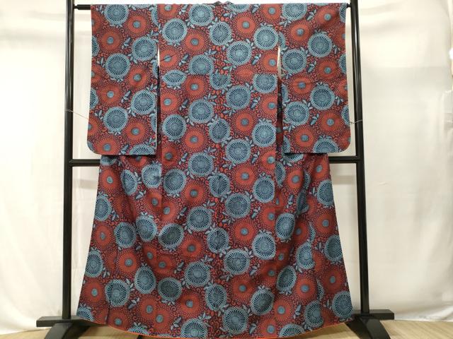平和屋着物■小振袖 お召地 型染め 菊唐草文 正絹 逸品 CABL3643ev