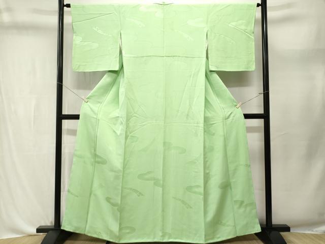 平和屋着物■上質な色無地 短冊花地紋 若苗色 正絹 逸品 CABL3658ev