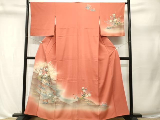 平和屋着物■訪問着 流水籬草花文 暈し染め 金銀彩 正絹 逸品 CABL3665ev