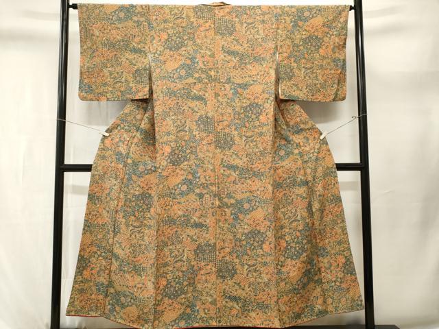 平和屋着物■上質な小紋 切嵌更紗花鳥文 正絹 逸品 CABL3669ev